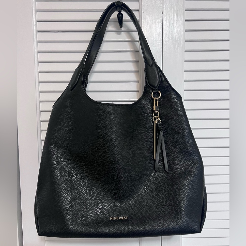 Nine West Willa Hobo shoulder bag, black with gold toned hardware.